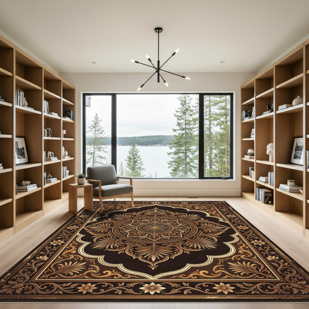 Earthy Bronze Ornate Floral Medallion Rug