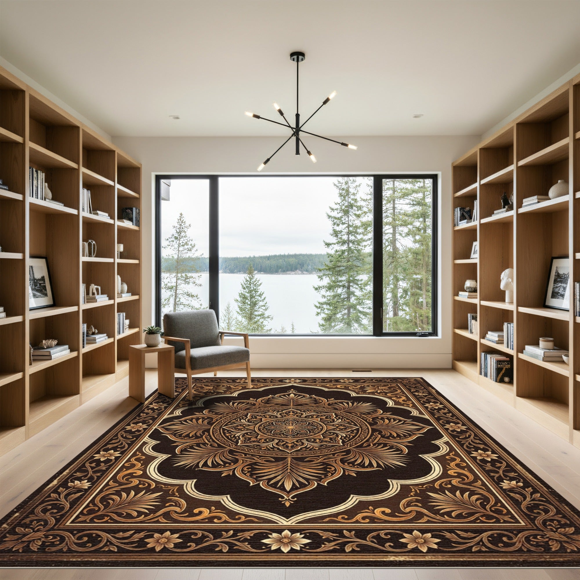 Earthy Bronze Ornate Floral Medallion Rug