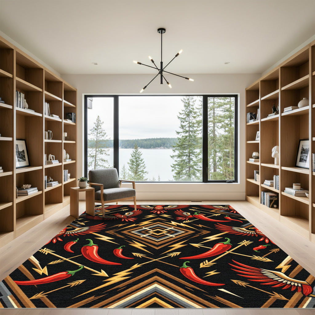 Red Phoenix Chili Arrow Art Deco Rug