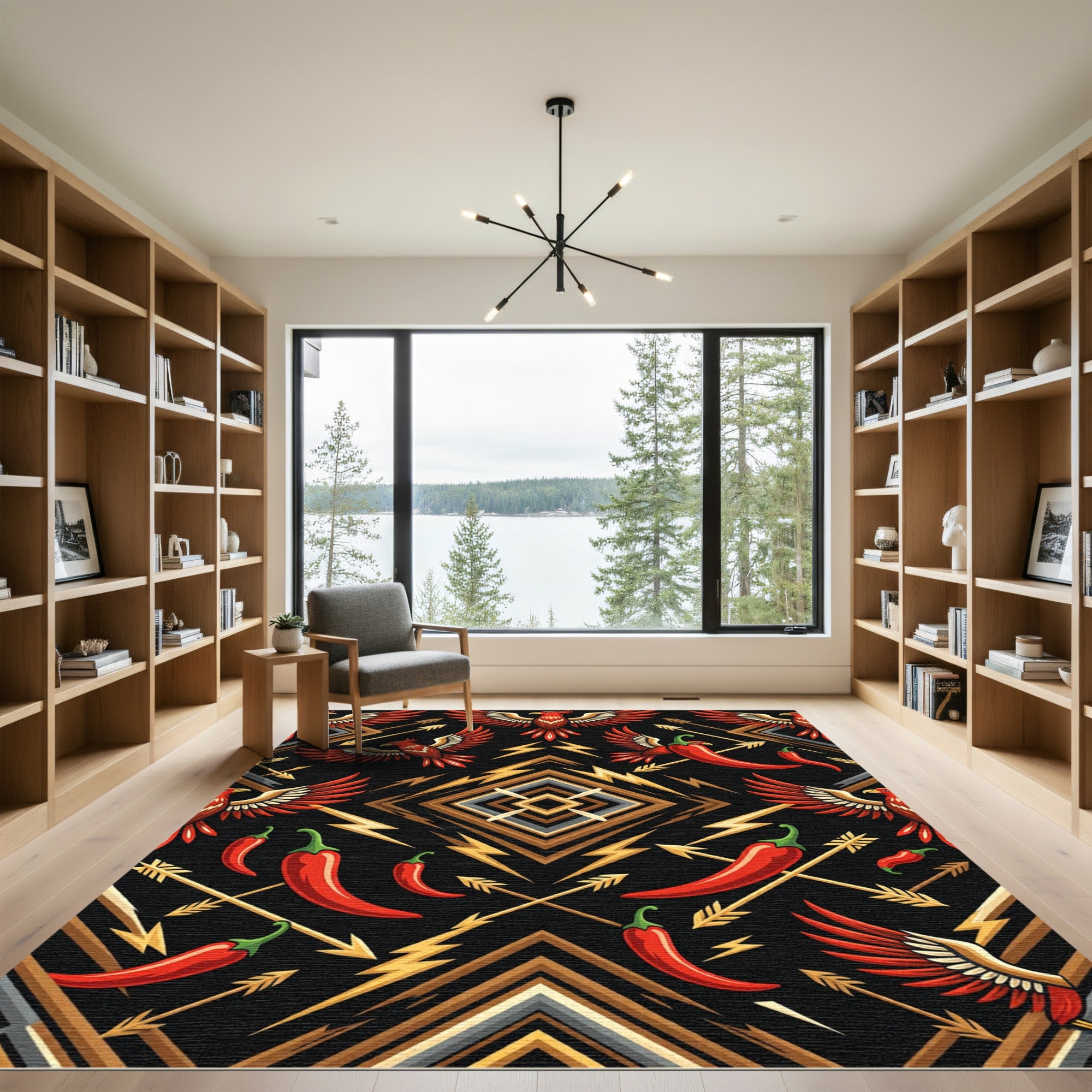 Red Phoenix Chili Arrow Art Deco Rug