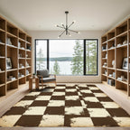 Vintage Brown Checkerboard Grunge Rug