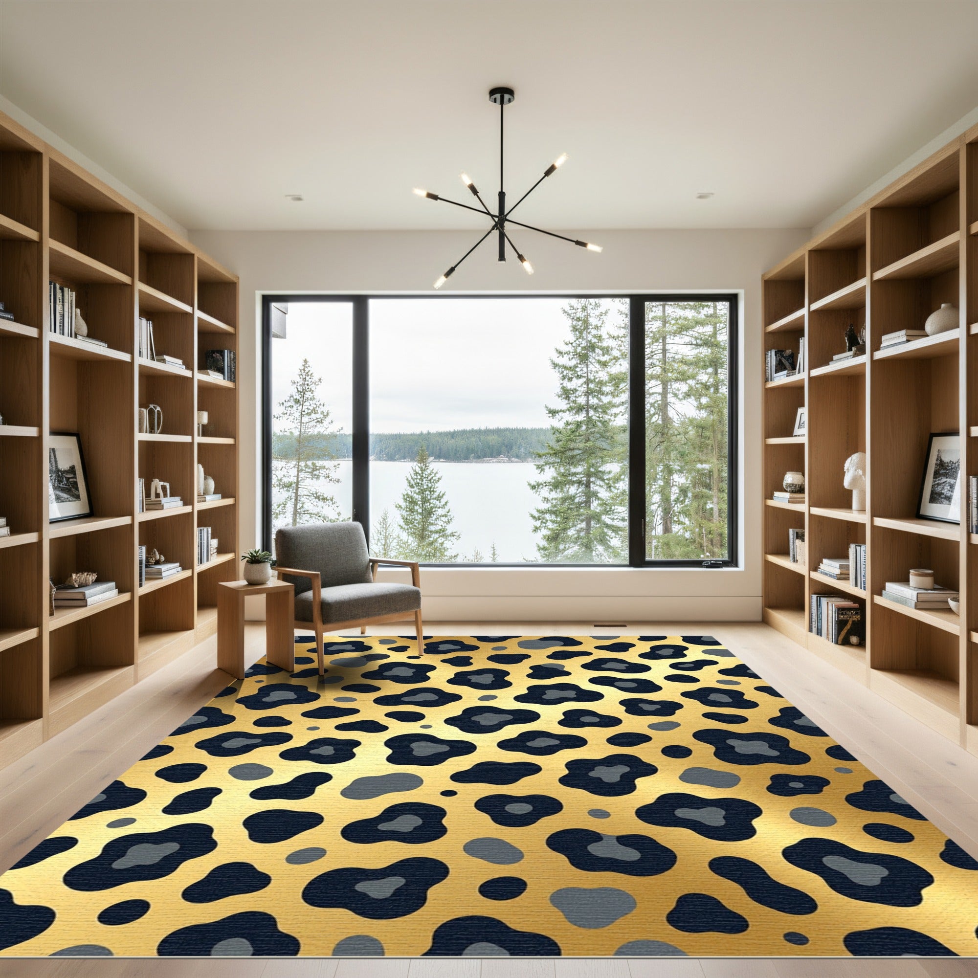 Metallic Gold and Navy Leopard Spot Rug
