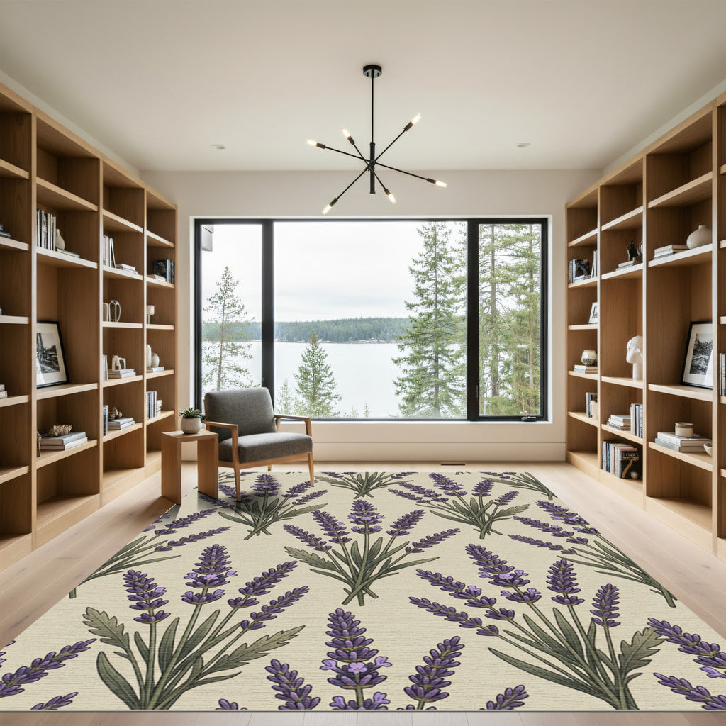 Purple Lavender Botanical Arrangement Rug
