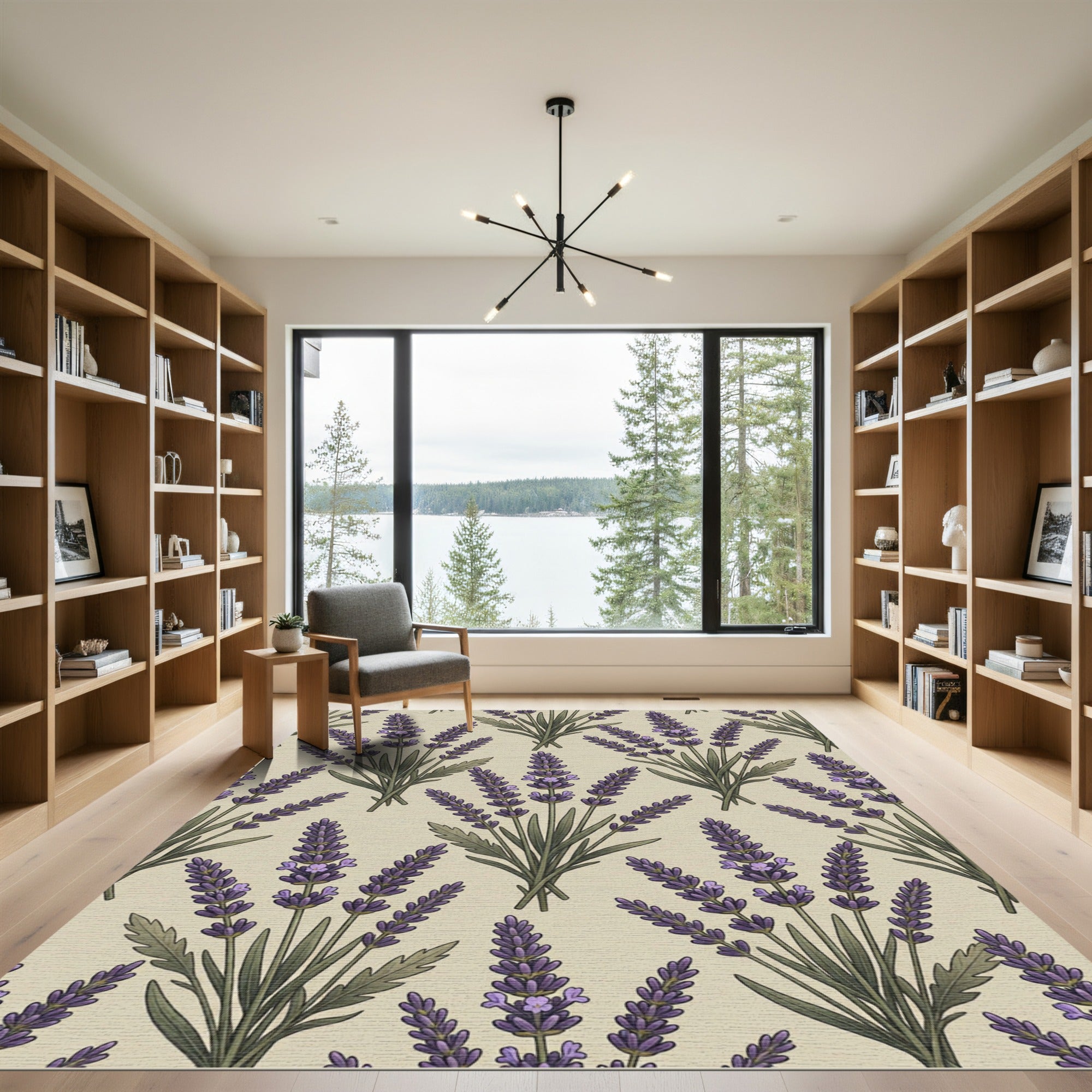 Purple Lavender Botanical Arrangement Rug