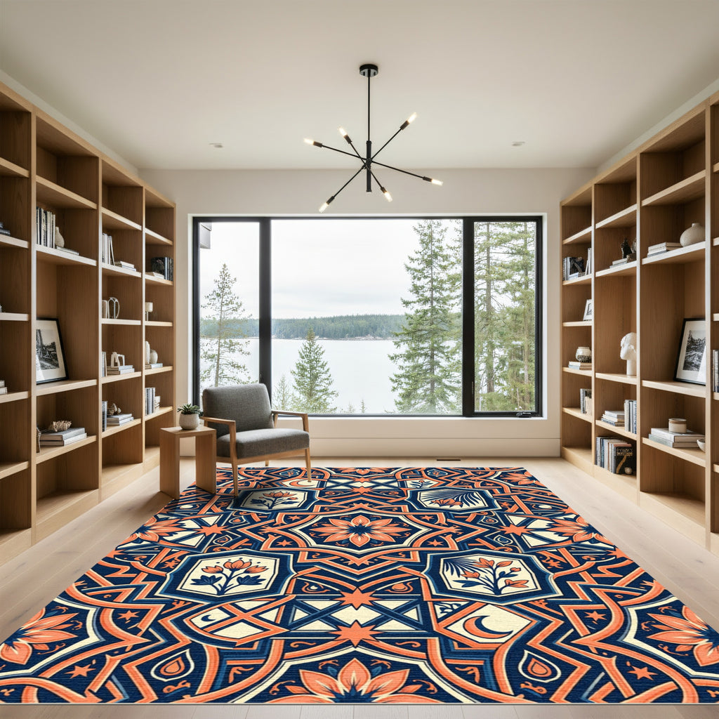 Celestial Blue and Peach Floral Medallion Rug