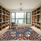 Celestial Blue and Peach Floral Medallion Rug