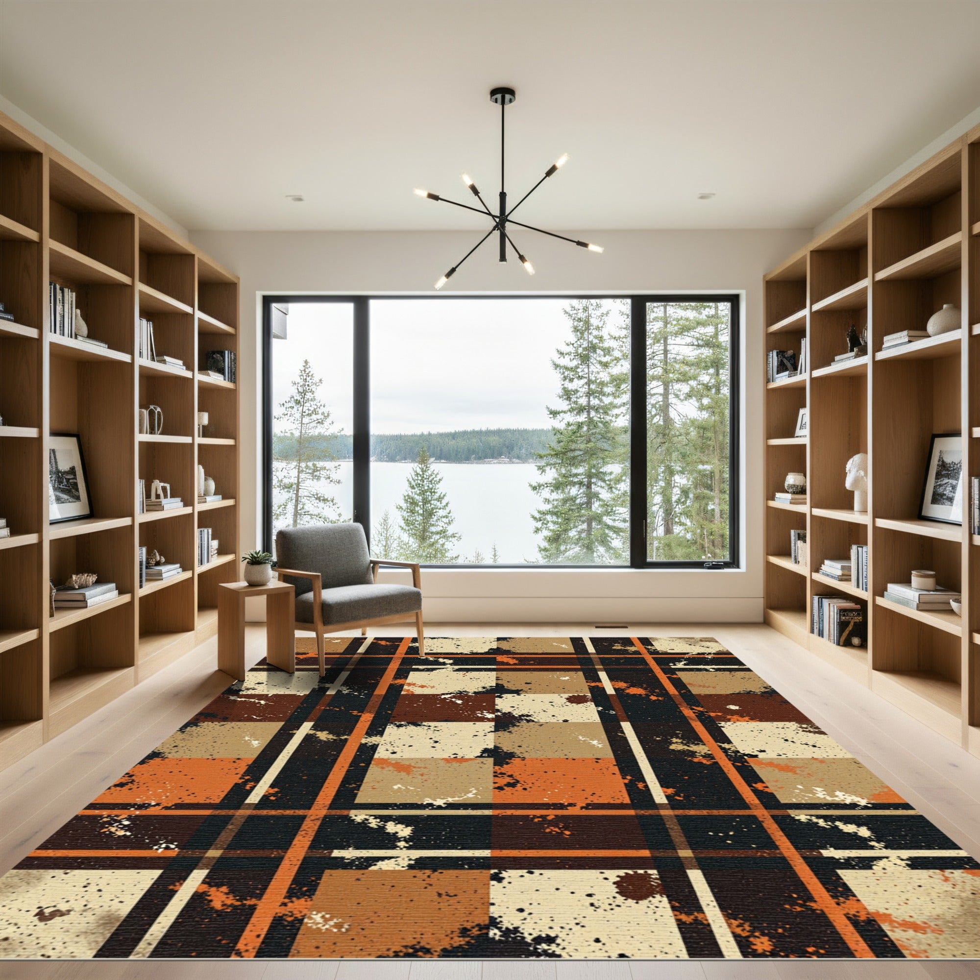 Earthy Orange and Brown Plaid Check Rug