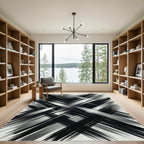 Black White Abstract Scratched Lines Rug
