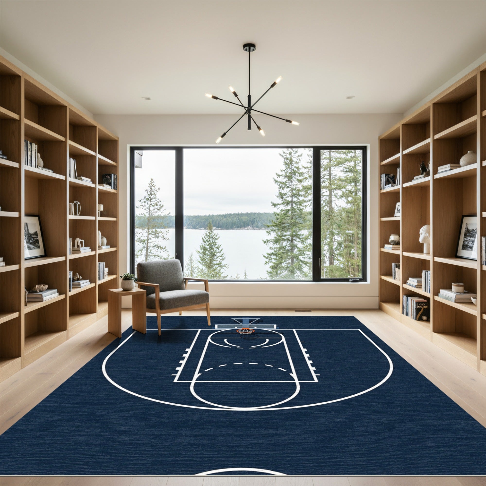 Minimalist Navy Basketball Court Graphic Rug
