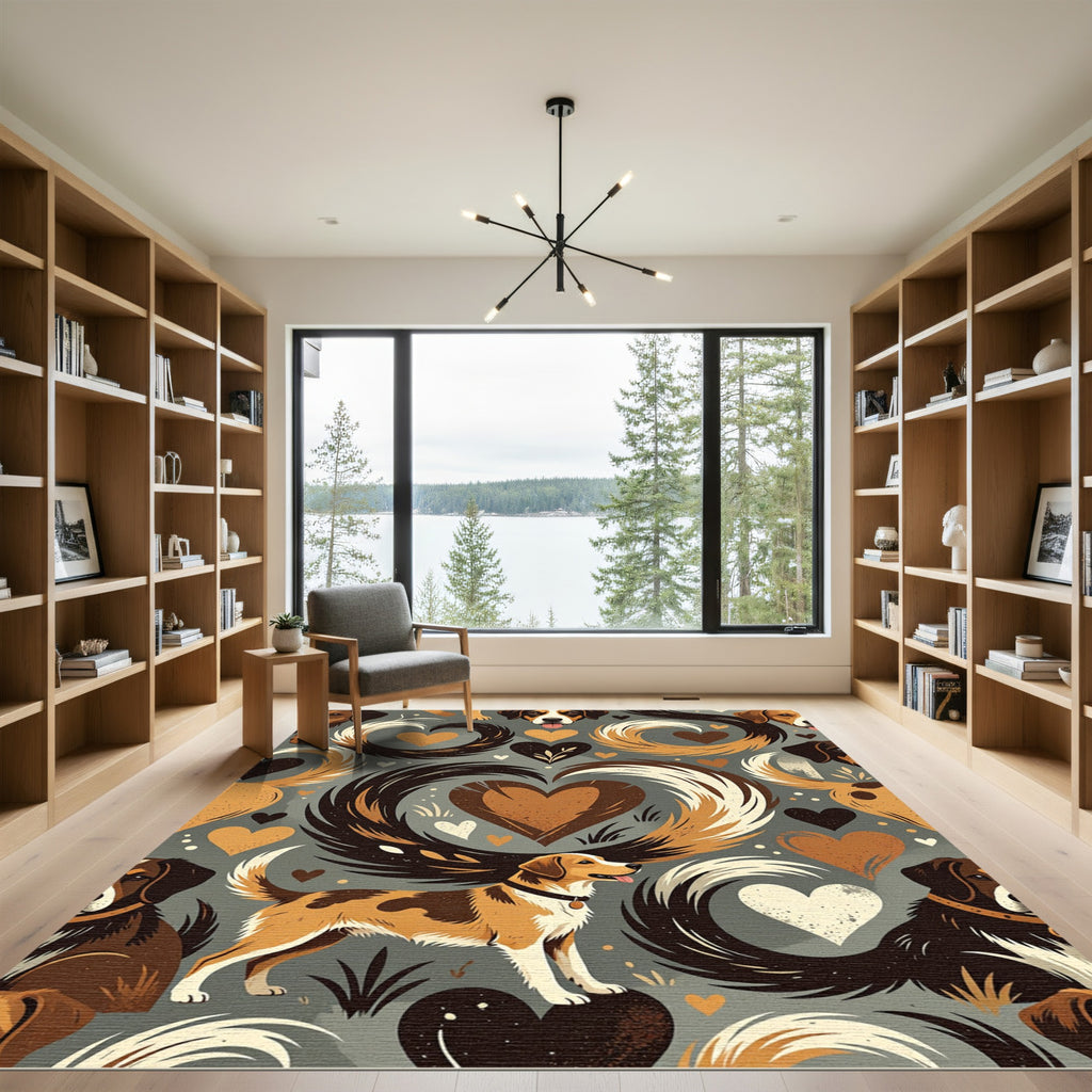 Sweet Hearts and Loyal Dog Illustration Rug