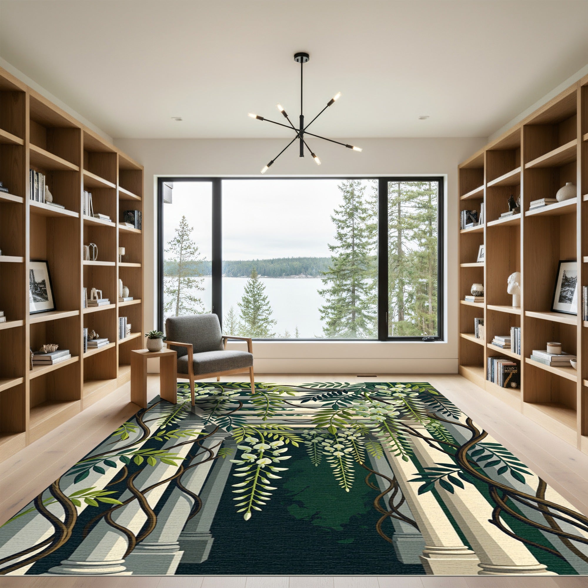 Elegant Cream Wisteria Trellis Illustration Rug