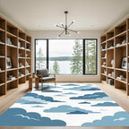 Dreamy Blue Layered Cloudscape Illustration Rug