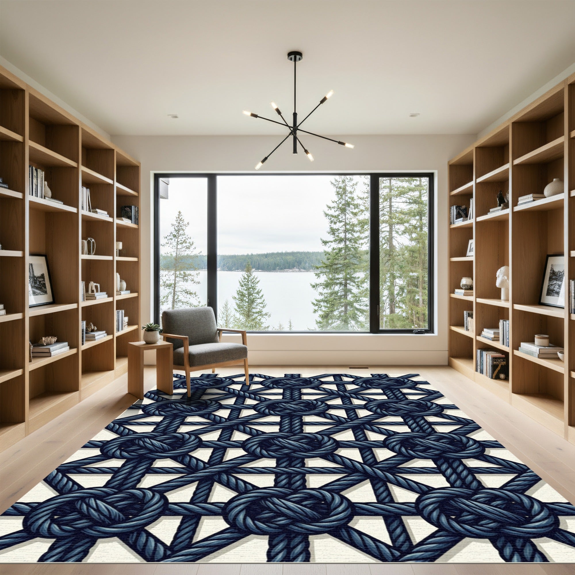 Deep Blue Nautical Knot Lattice Rug