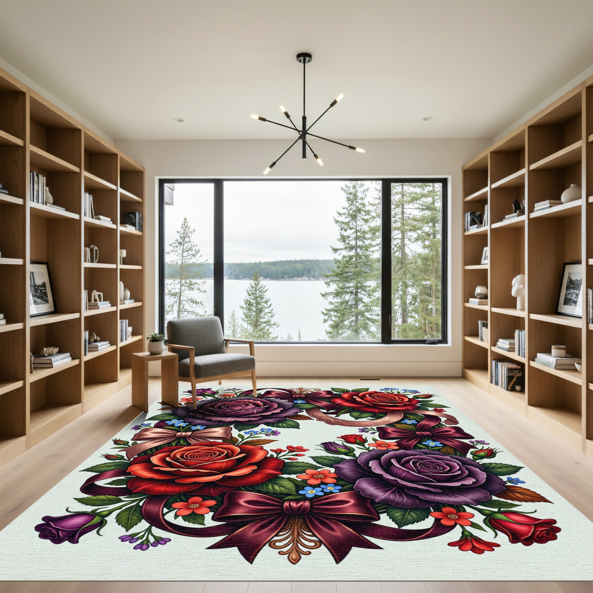 Romantic Velvet Rose and Ribbon Wreath Rug