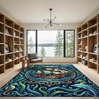 Nautical Peacock Ship Teal Marine Art Rug