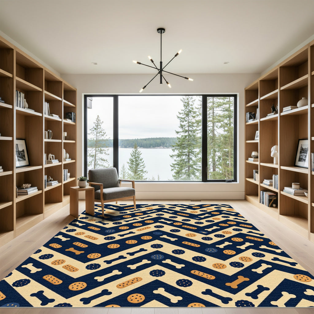 Navy Cream Dog Treat Chevron Rug
