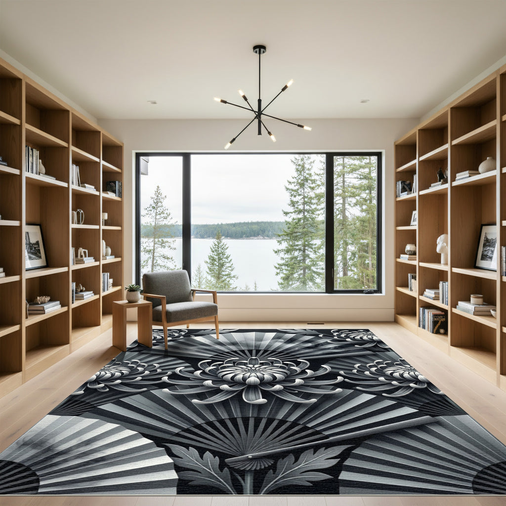 Monochromatic Chrysanthemum Fan Arrangement Rug