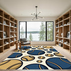 Navy and Gold Circular Sport Ball Rug