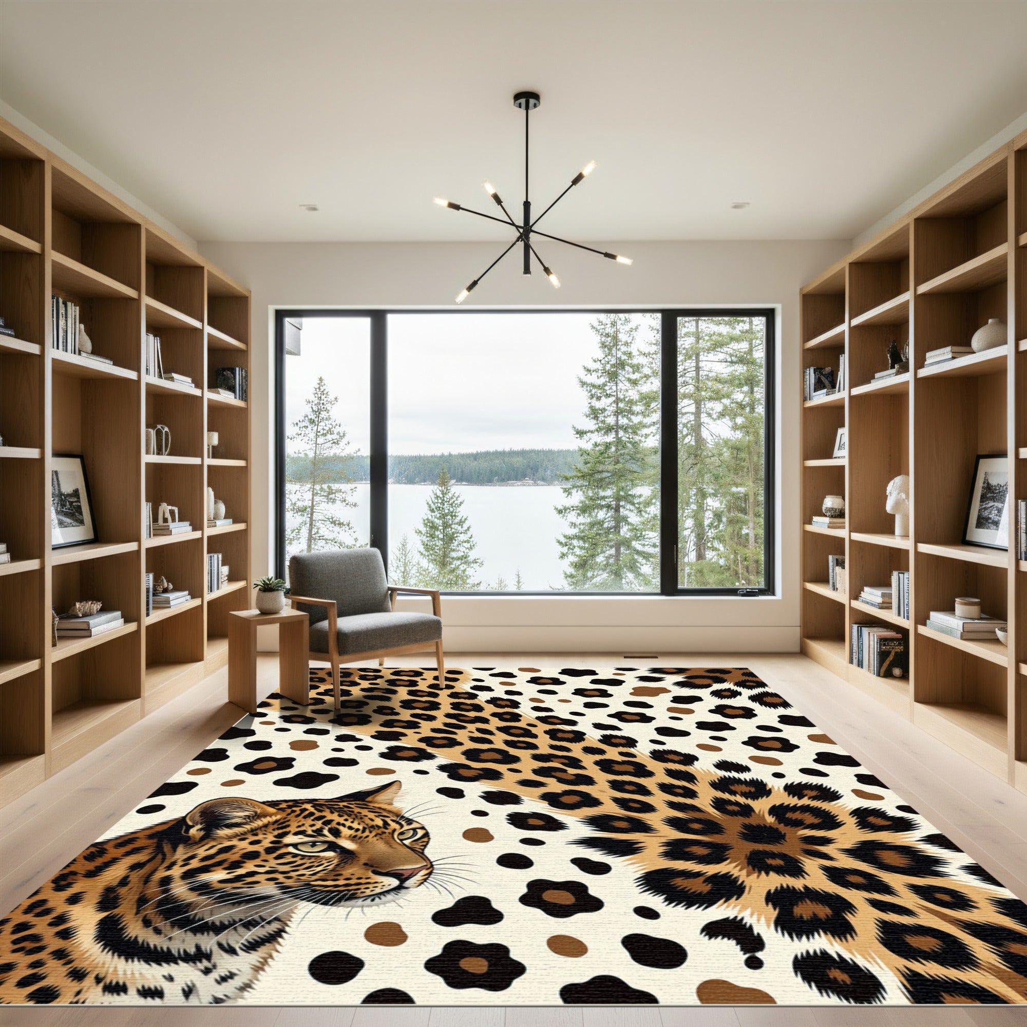 Golden Leopard Spotted Abstract Animal Fur Rug