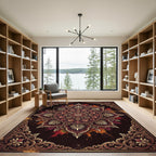 Opulent Crimson Gold Ornate Mandala Art Rug