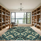 Ornate Teal Floral Damask Medallion Rug