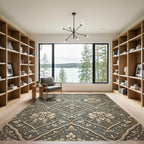 Elegant Sage and Gold Damask Scroll Rug