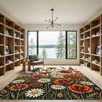 Vibrant Wildflower Meadow Botanical Illustration Rug