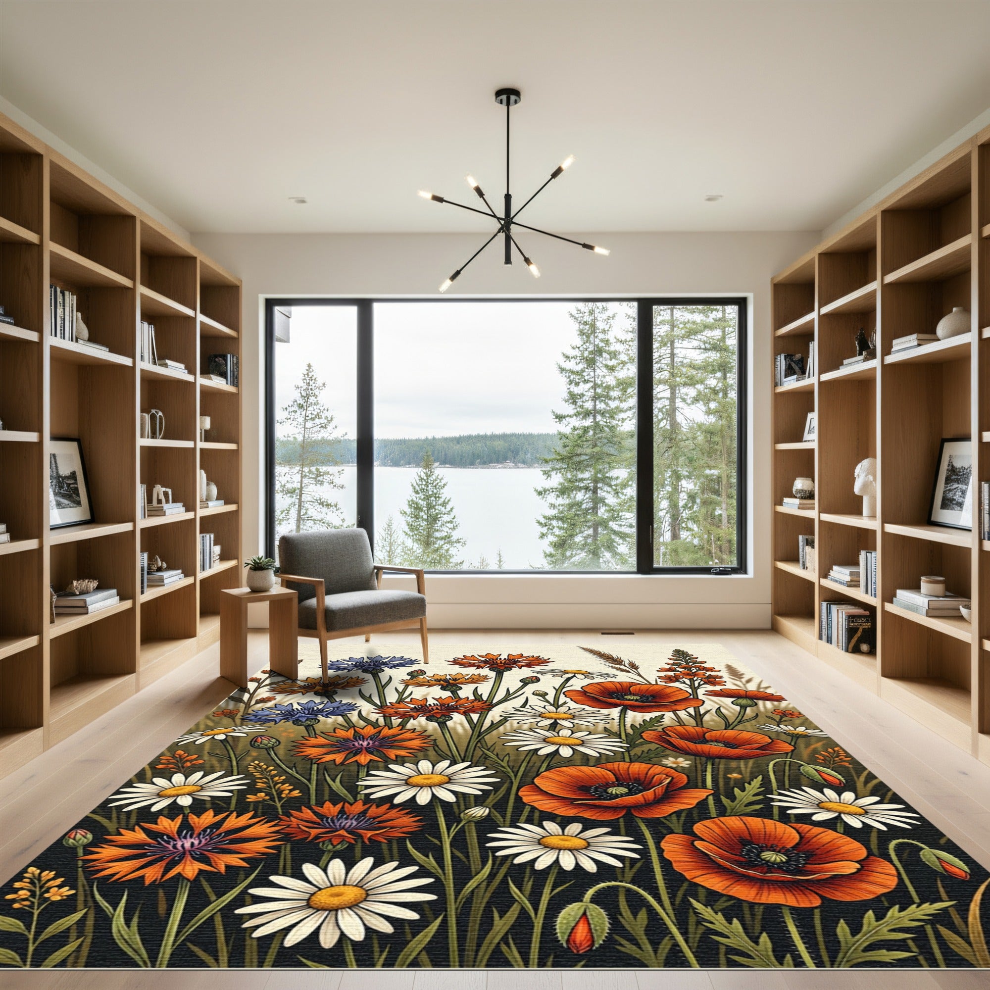 Vibrant Wildflower Meadow Botanical Illustration Rug