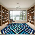 Vibrant Blue Geometric Ikat Diamond Rug