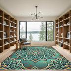 Mint Green Teal Intricate Arabesque Circular Rug