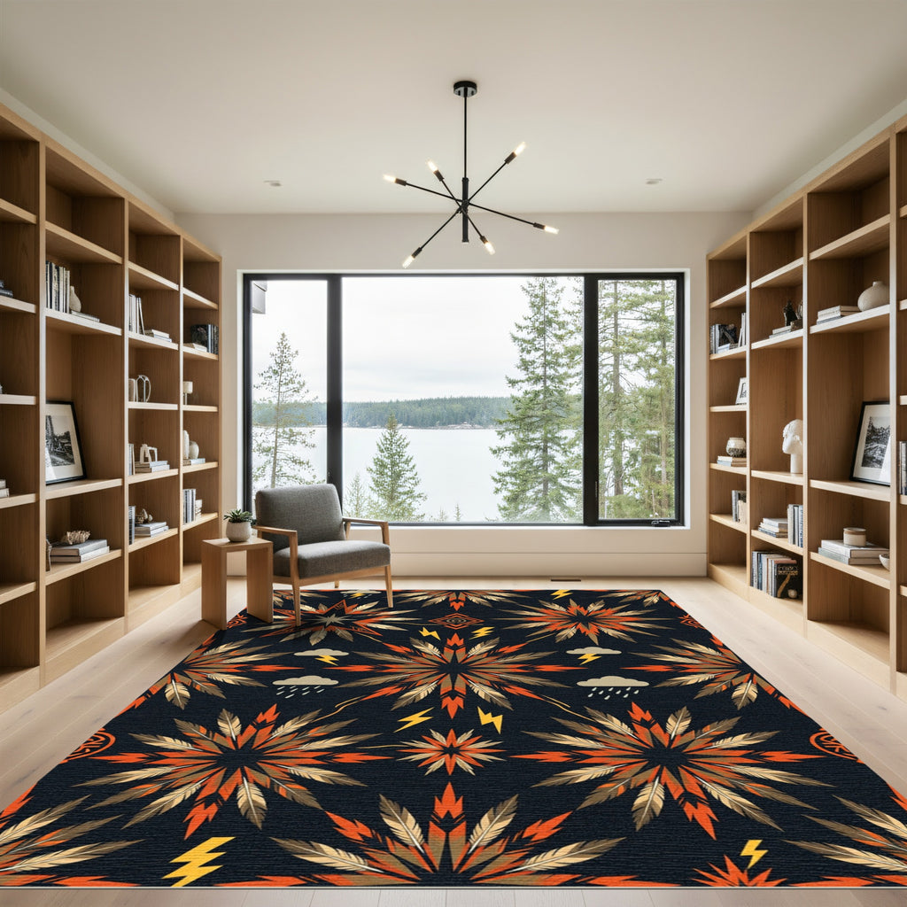 Earthy Feathered Starburst Geometric Thunderstorm Rug