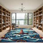 Nautical Lighthouse Anchor Maritime Ocean Scene Rug