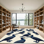 Elegant Cobalt Cormorant Avian Illustration Rug