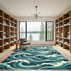 Dynamic Teal Ocean Wave Rug