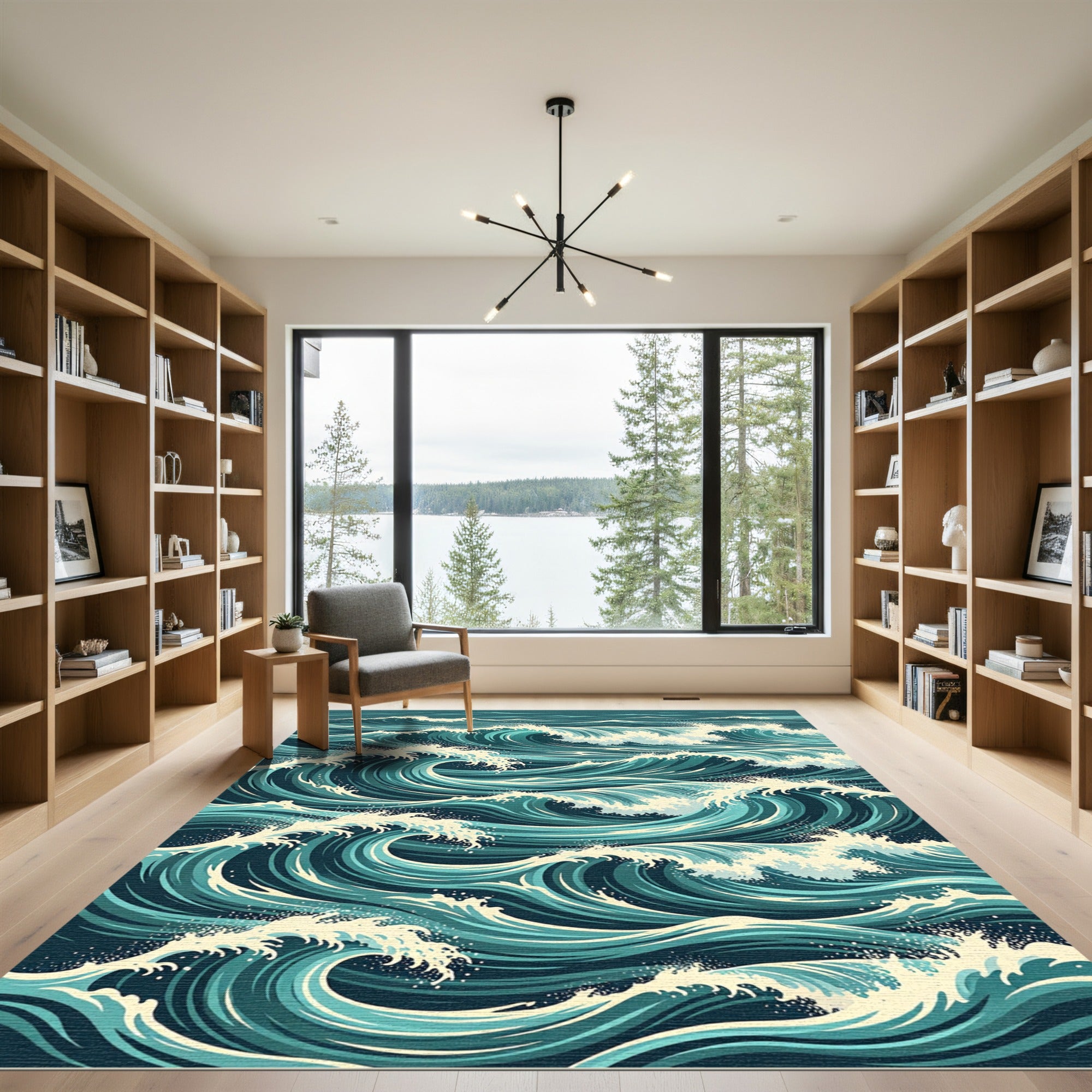 Dynamic Teal Ocean Wave Rug