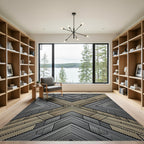 Gold Silver Linear Chevron Geometric Rug