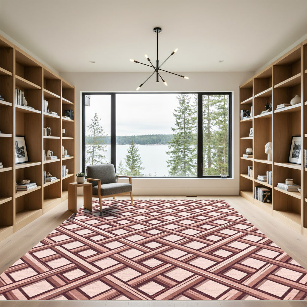 Elegant Terracotta Lattice Grid Rug