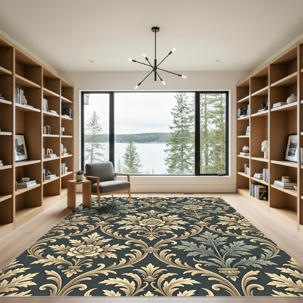 Gilded Floral Damask Accent Rug