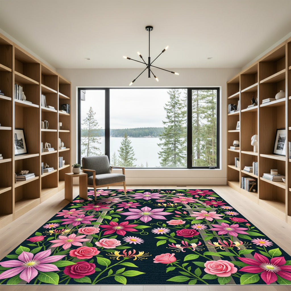 Pink Floral Garden Archway Rug