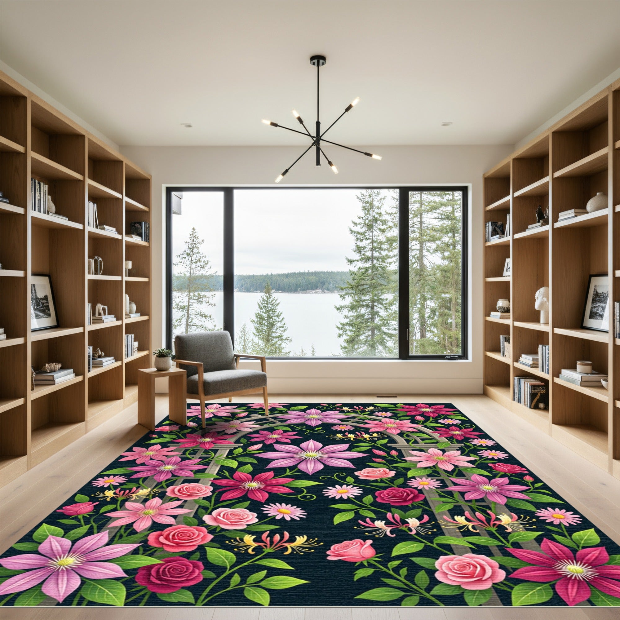 Pink Floral Garden Archway Rug