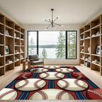 Classic Baseball Sports Red Blue Backdrop Rug