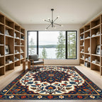 Deep Blue Floral Medallion Garden Rug