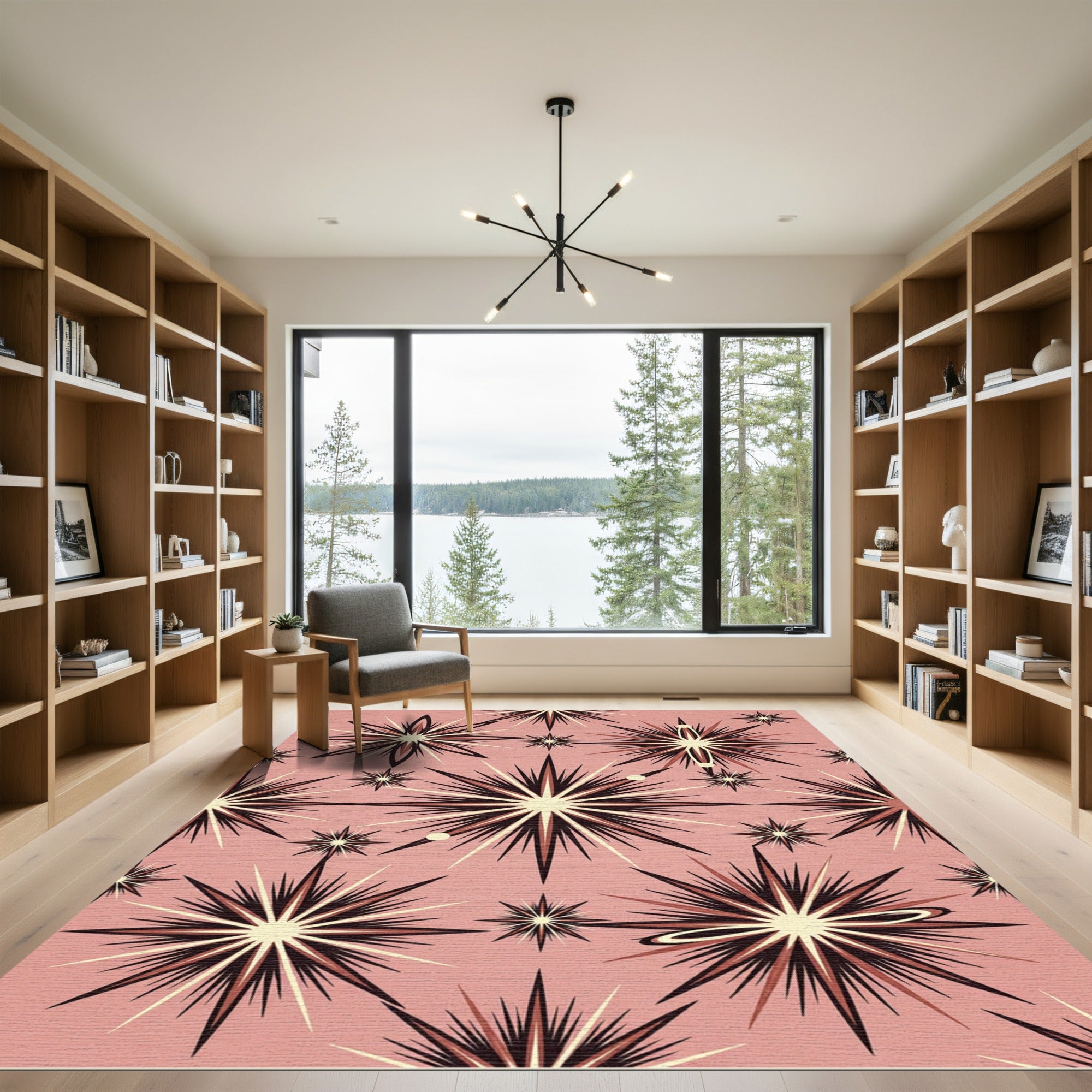 Mid-Century Pink Starburst Celestial Mural Rug