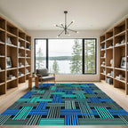 Modern Blue Grid Woven Texture Rug