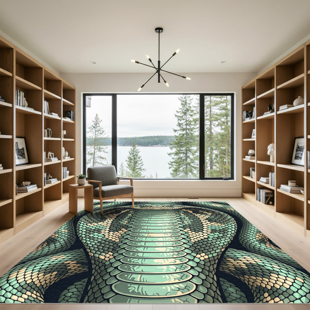 Emerald Cobra Serpent Scaled Creature Rug