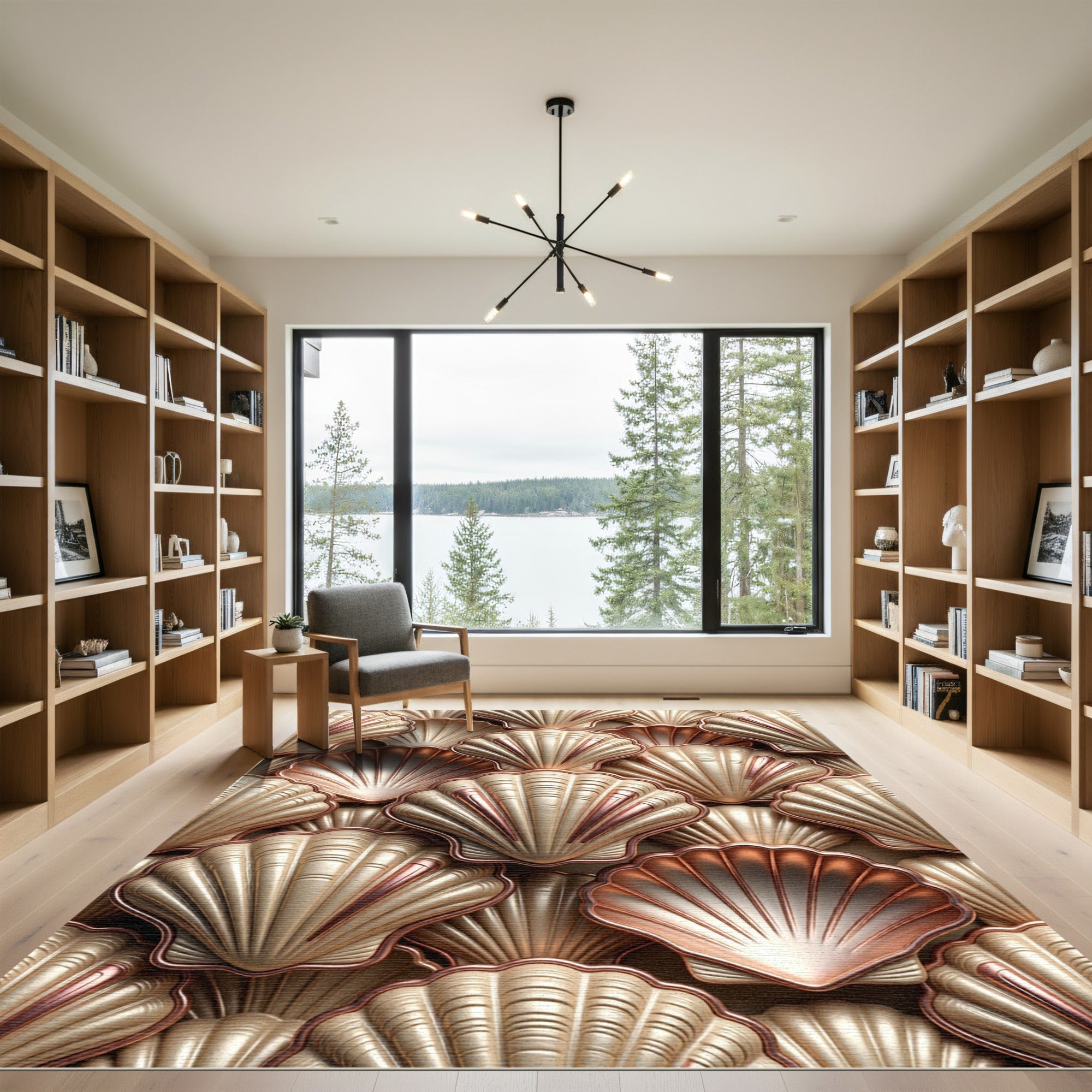 Metallic Gold Scallop Shell Texture Rug