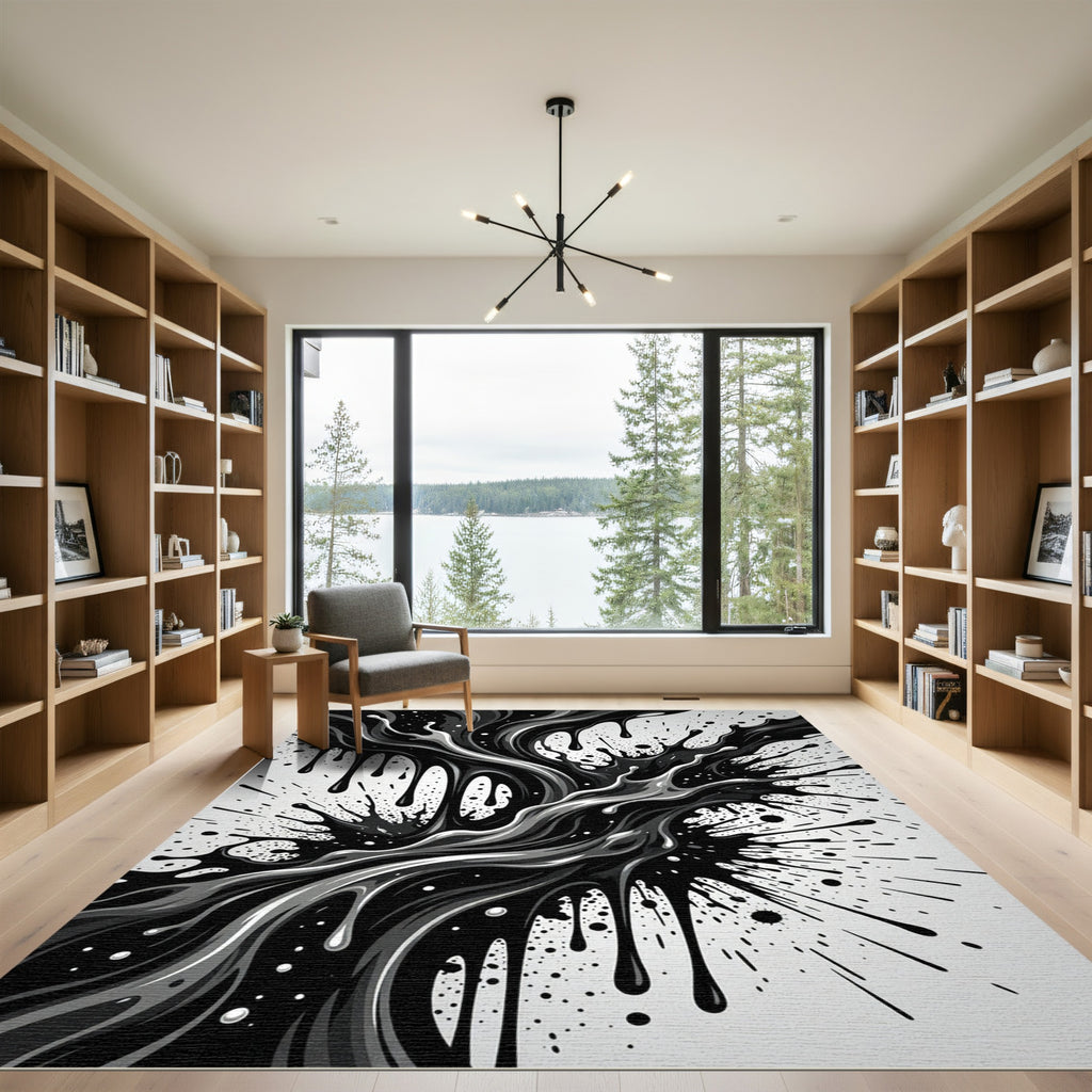 Monochrome Liquid Ink Abstract Flow Rug