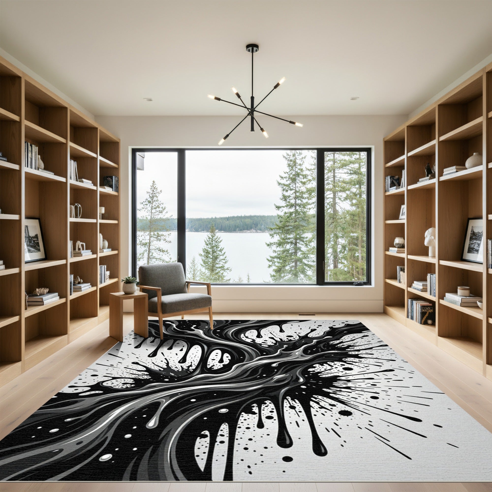 Monochrome Liquid Ink Abstract Flow Rug