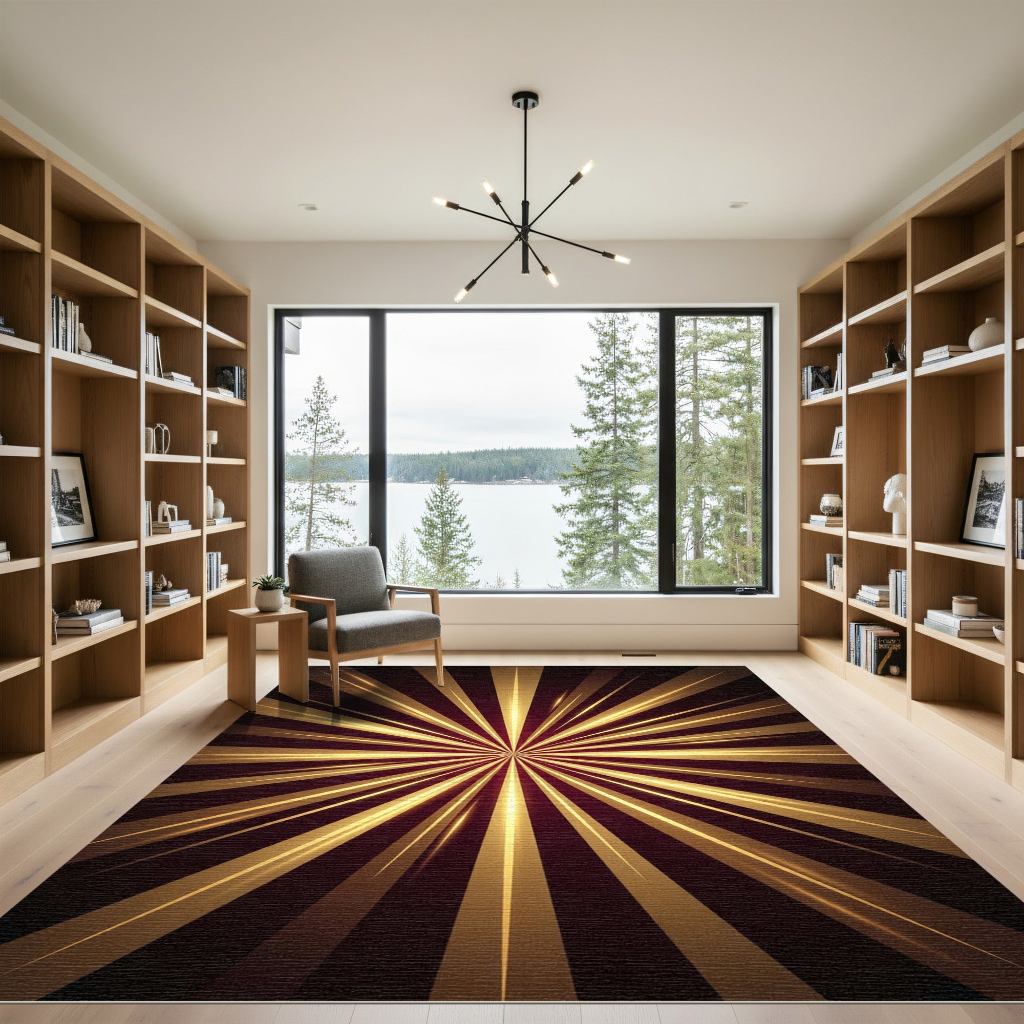 Radiant Golden Starburst Plum Rug