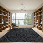Sophisticated Charcoal Geometric Octagon Art Rug